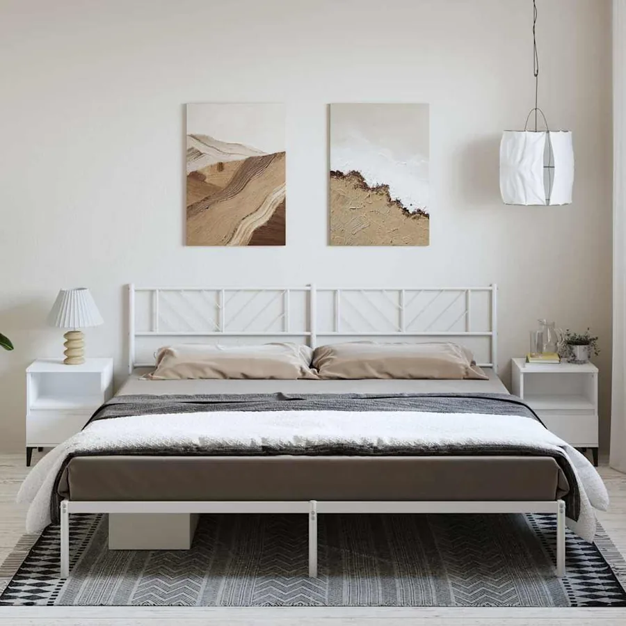 Cadre de lit métal sans matelas et tête de lit blanc 193x203 cm