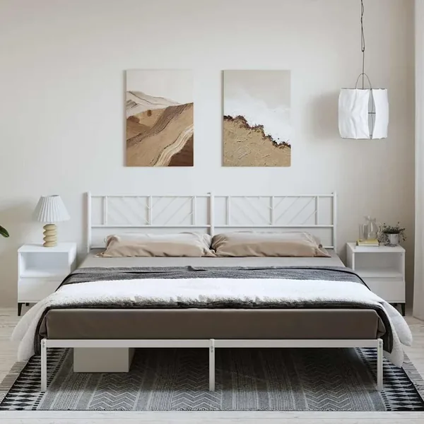 Cadre de lit métal sans matelas et tête de lit blanc 193x203 cm