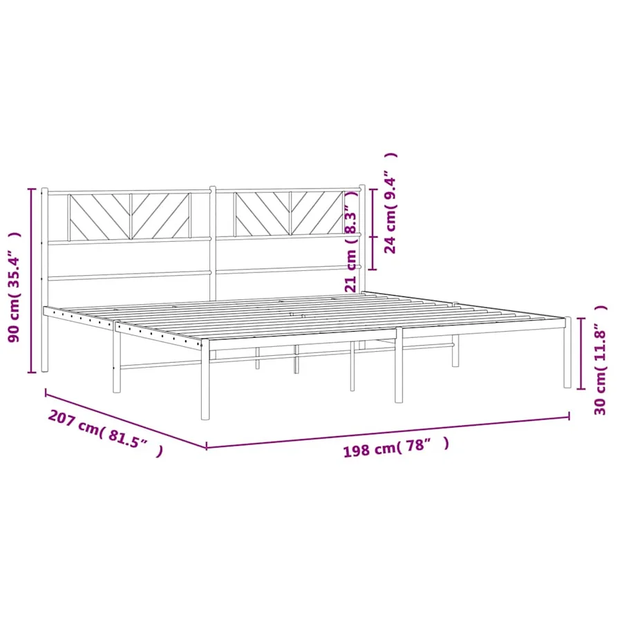 Cadre de lit métal sans matelas et tête de lit blanc 193x203 cm - 10