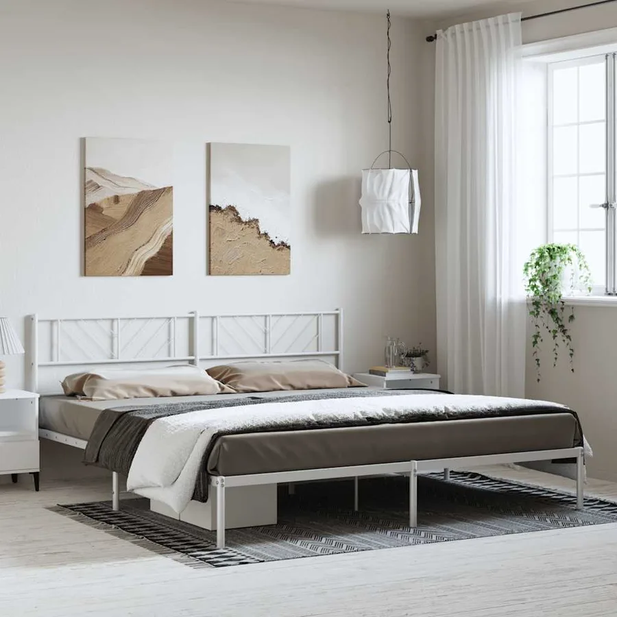 Cadre de lit métal sans matelas et tête de lit blanc 193x203 cm - 3