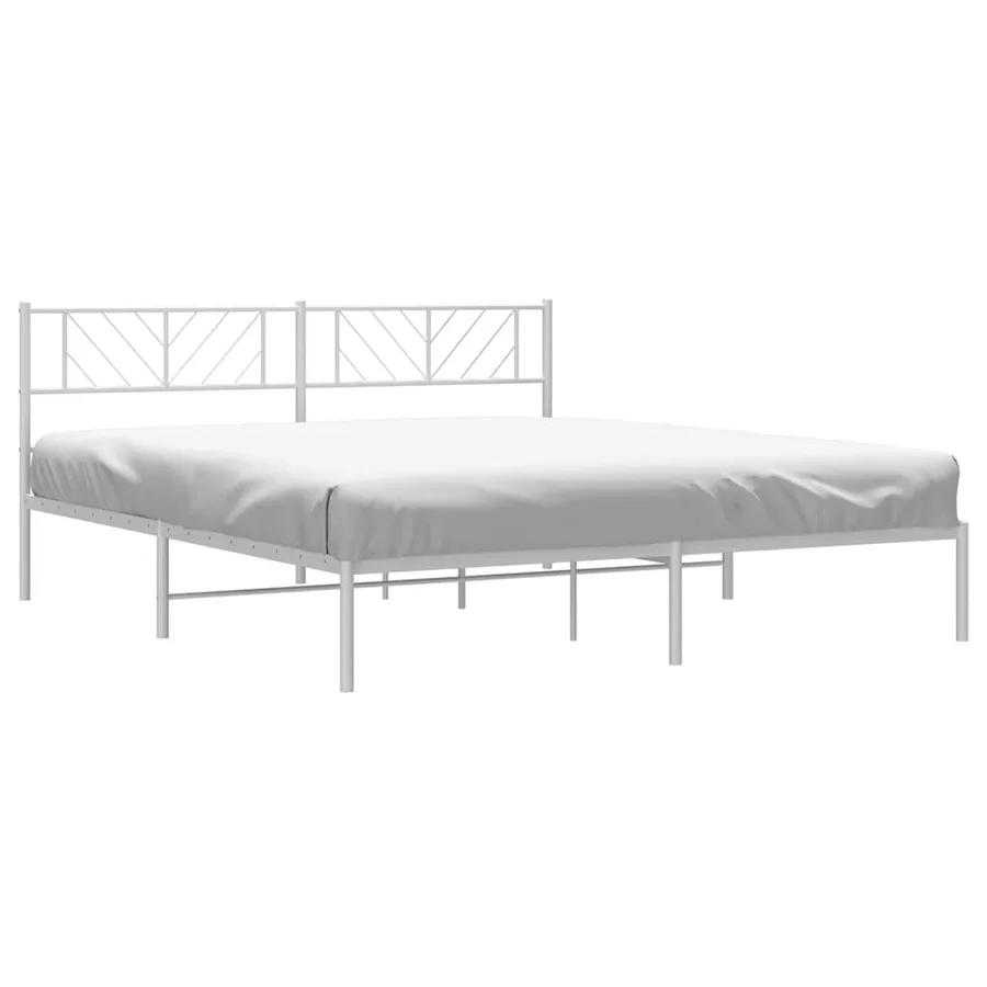 Cadre de lit métal sans matelas et tête de lit blanc 193x203 cm - 4