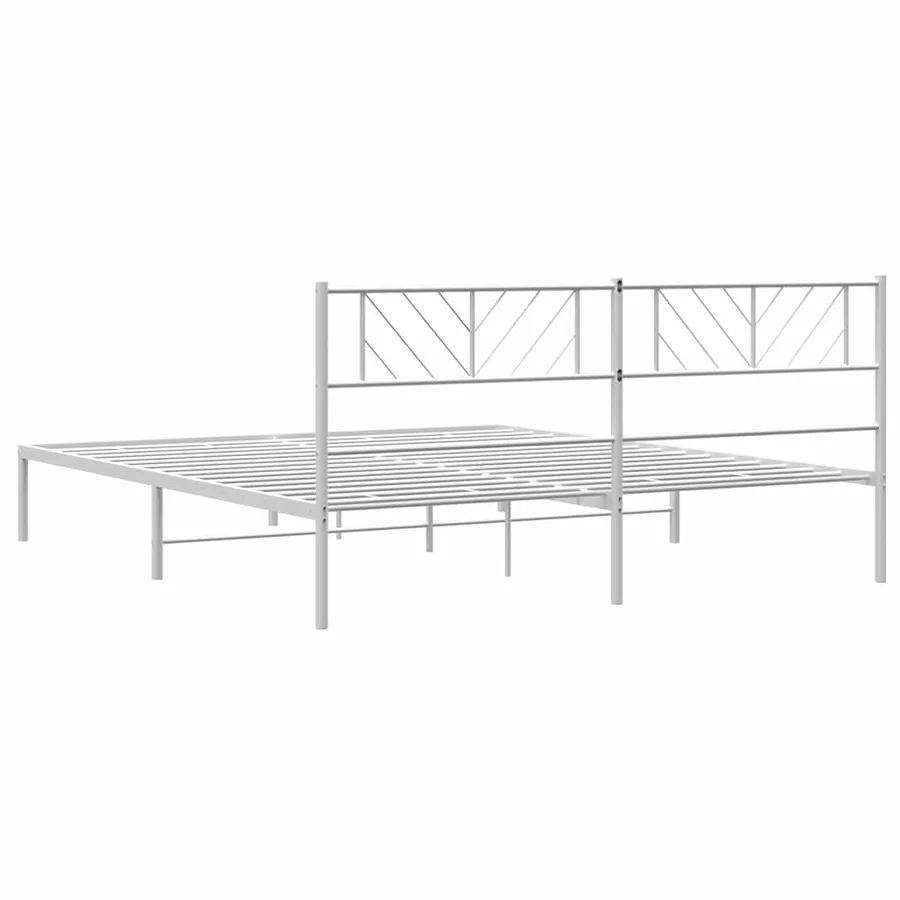 Cadre de lit métal sans matelas et tête de lit blanc 193x203 cm - 8