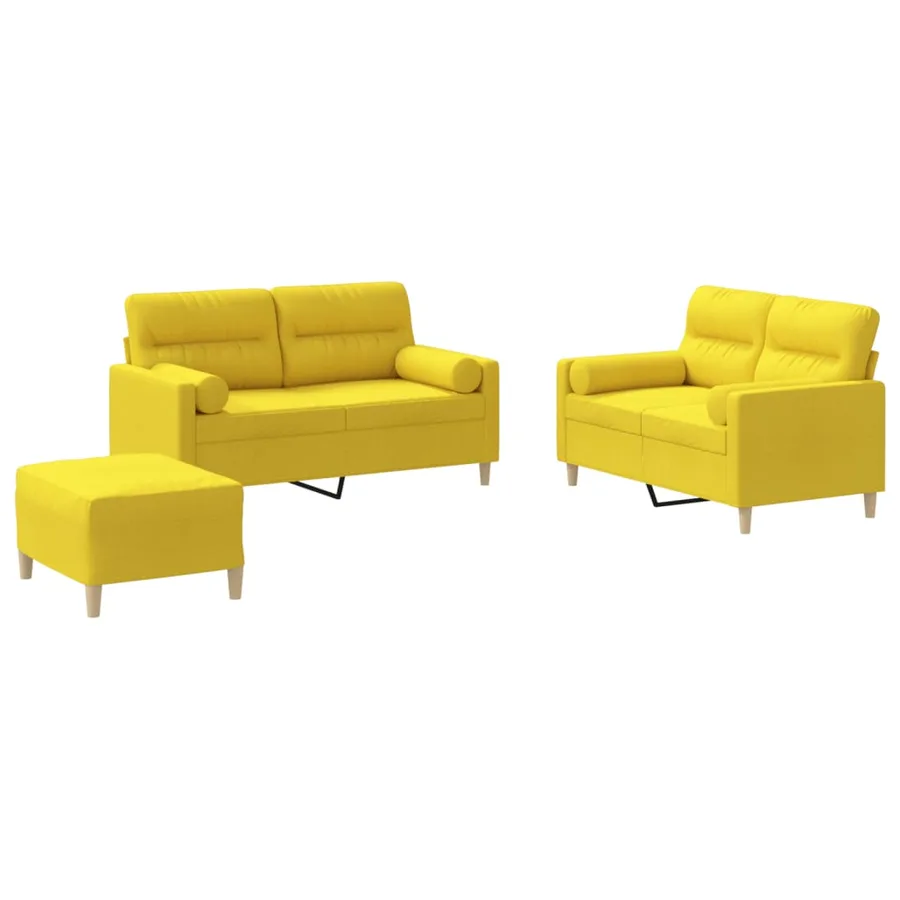 Ensemble de canapés 3 pcs avec coussins jaune clair tissu - 2