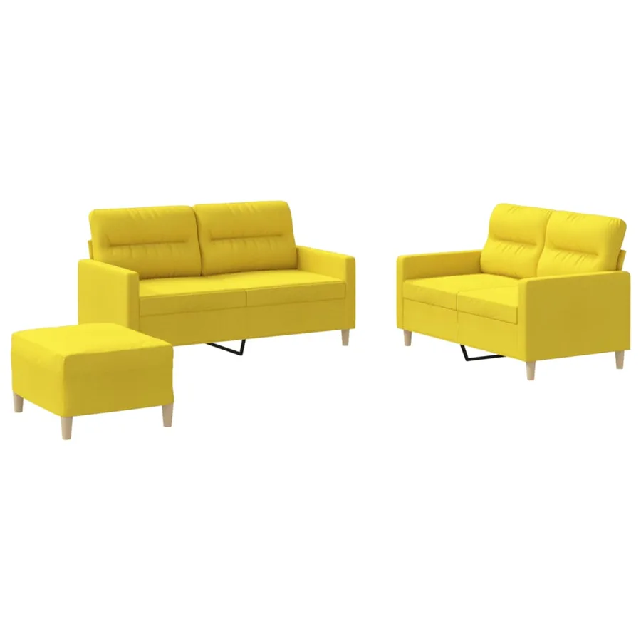 Ensemble de canapés 3 pcs avec coussins Jaune clair Tissu - 2