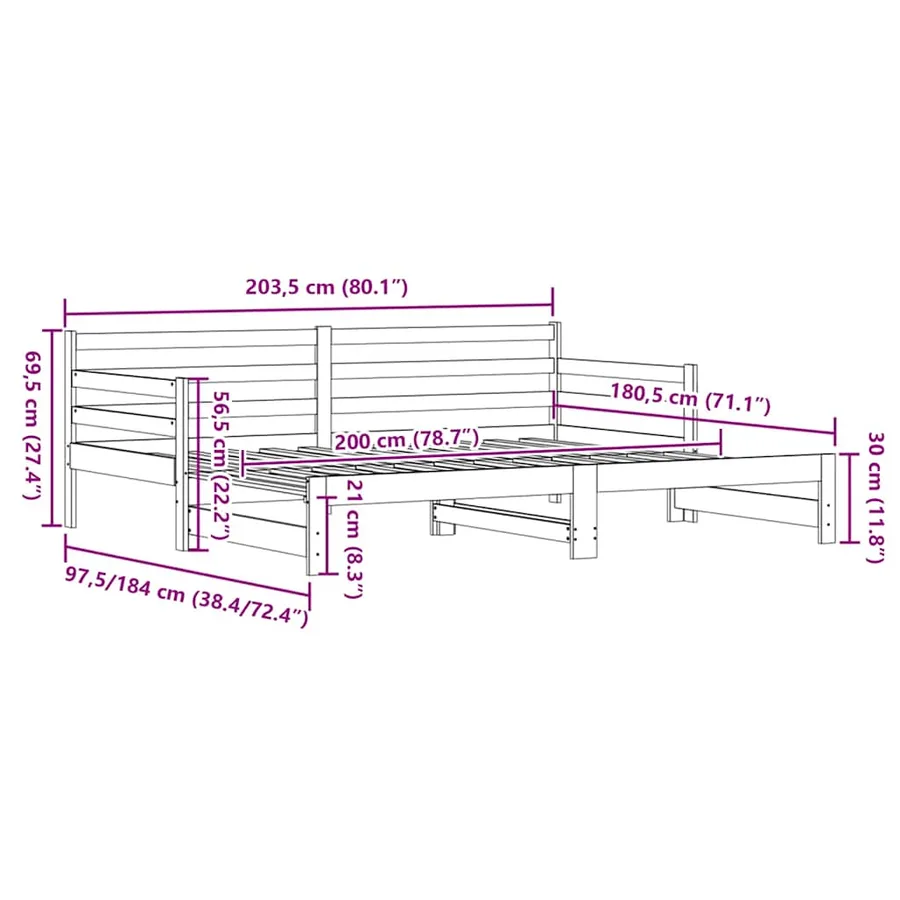 Lit de jour et lit gigogne sans matelas 90x200 cm bois massif - 10
