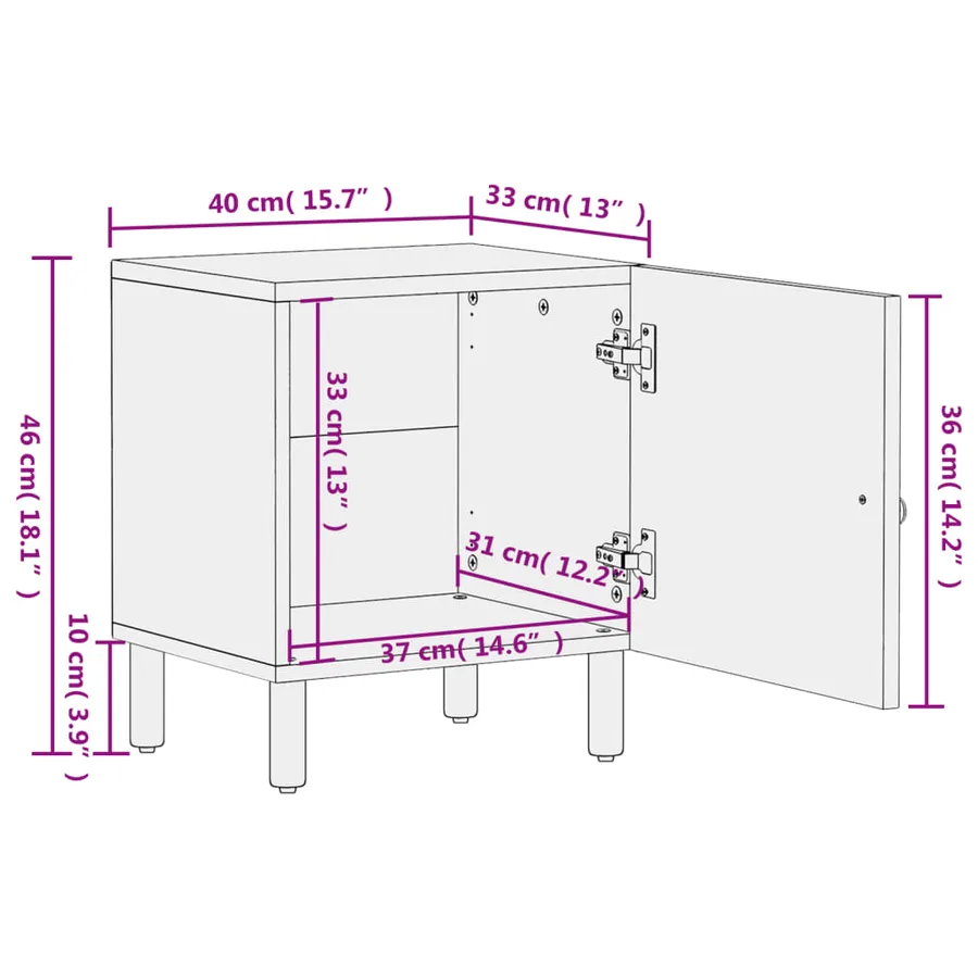 Table de chevet 40x33x46 cm Bois de manguier solide - 12
