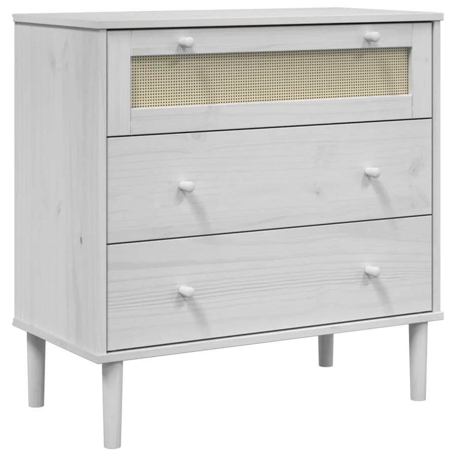 Commode SENJA aspect de rotin blanc bois de pin solide - 2