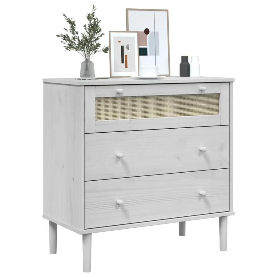 Commode SENJA aspect de rotin blanc bois de pin solide - 3