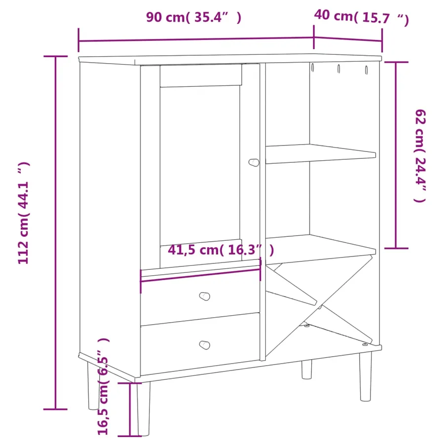 Buffet SENJA aspect rotin noir 90x40x112cm bois massif de pin - 10