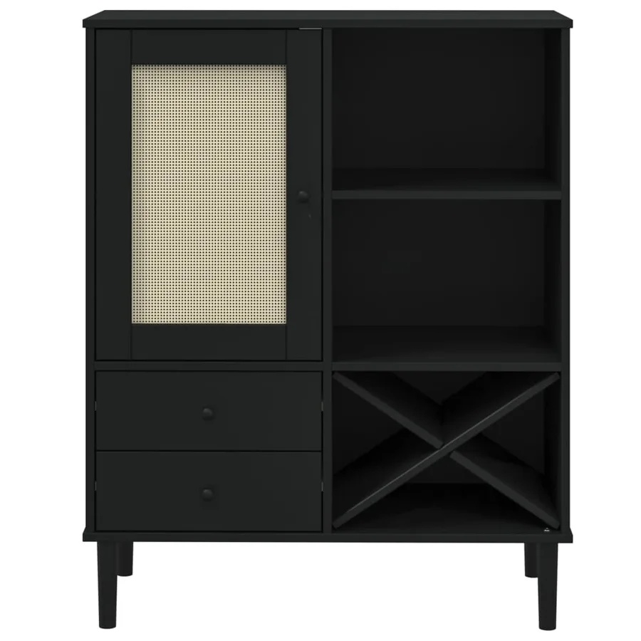 Buffet SENJA aspect rotin noir 90x40x112cm bois massif de pin - 5