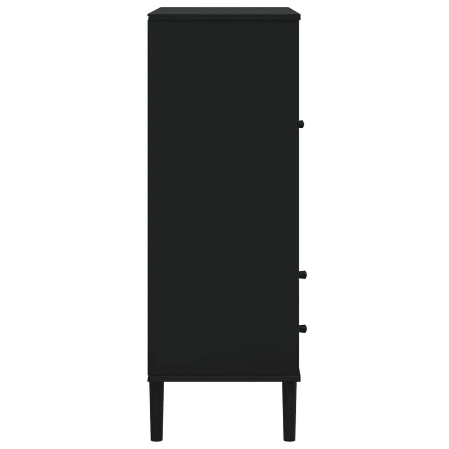 Buffet SENJA aspect rotin noir 90x40x112cm bois massif de pin - 7