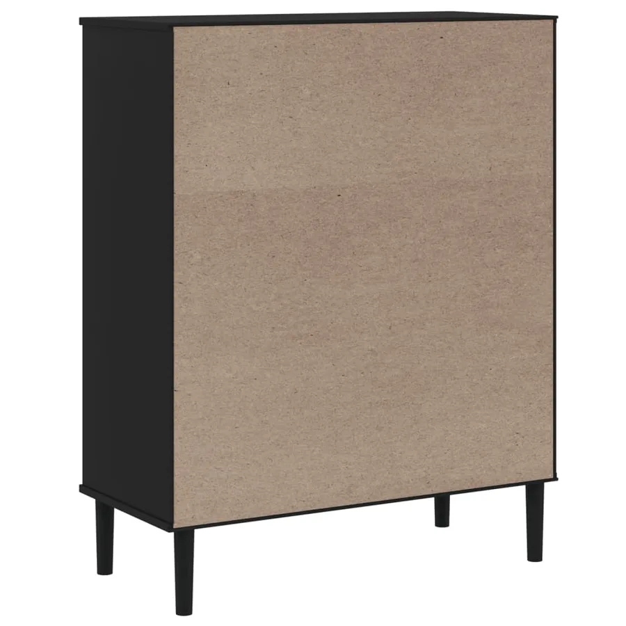 Buffet SENJA aspect rotin noir 90x40x112cm bois massif de pin - 8