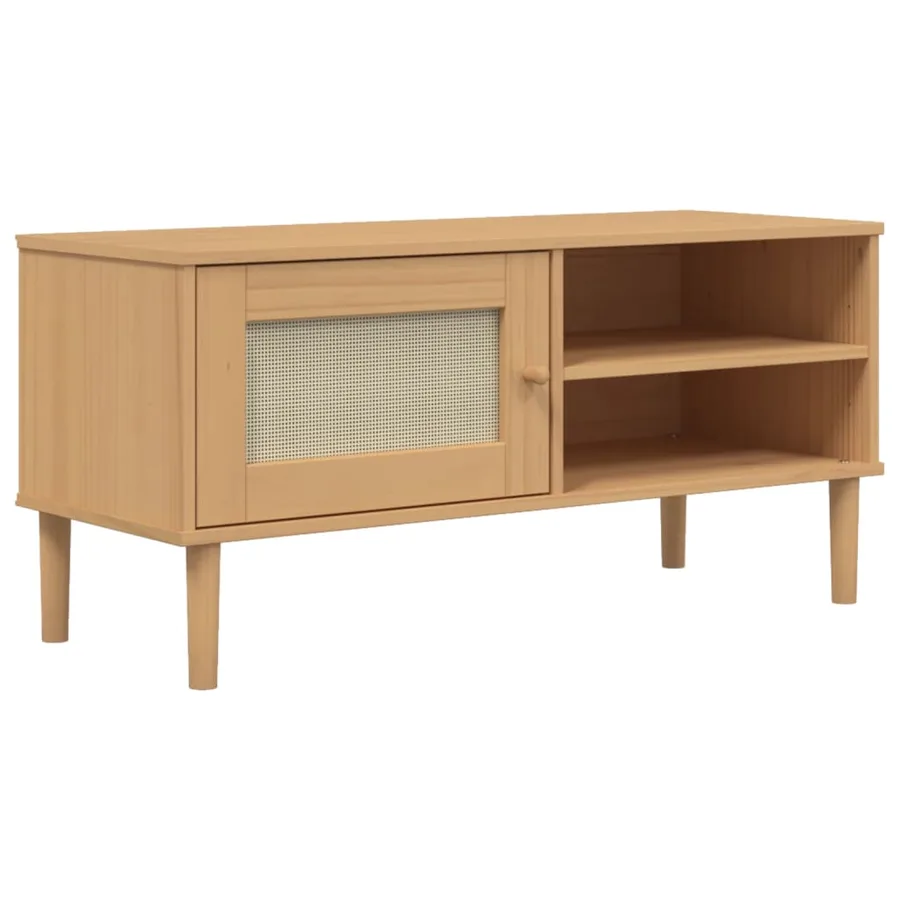 Meuble TV SENJA aspect rotin marron 106x40x49cm bois massif pin - 2
