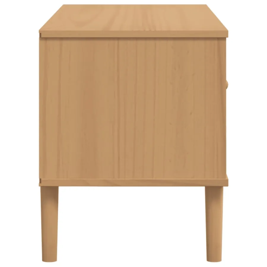 Meuble TV SENJA aspect rotin marron 106x40x49cm bois massif pin - 7