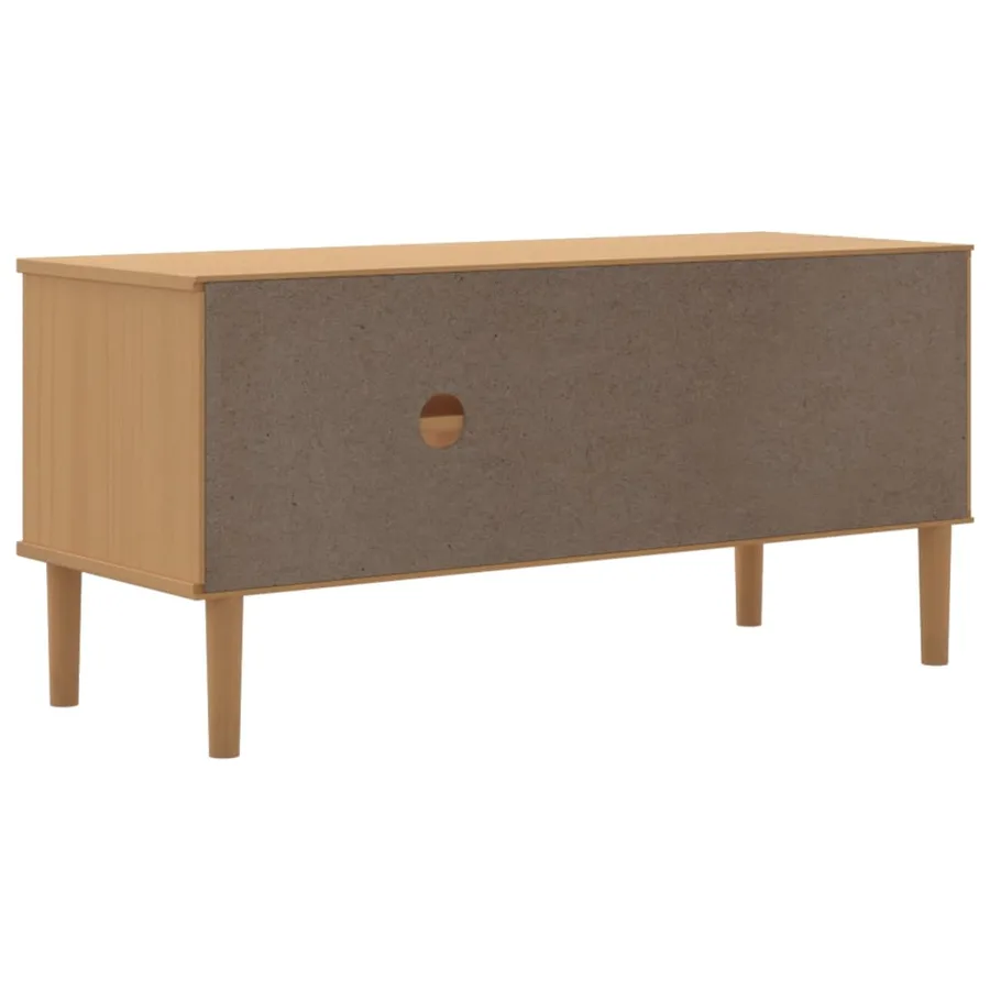 Meuble TV SENJA aspect rotin marron 106x40x49cm bois massif pin - 8