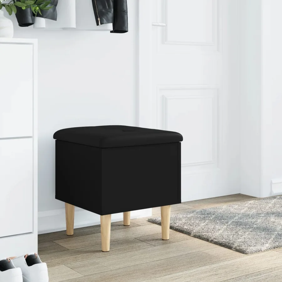 Banc de rangement noir 42x42x46 cm bois d'ingénierie - 3