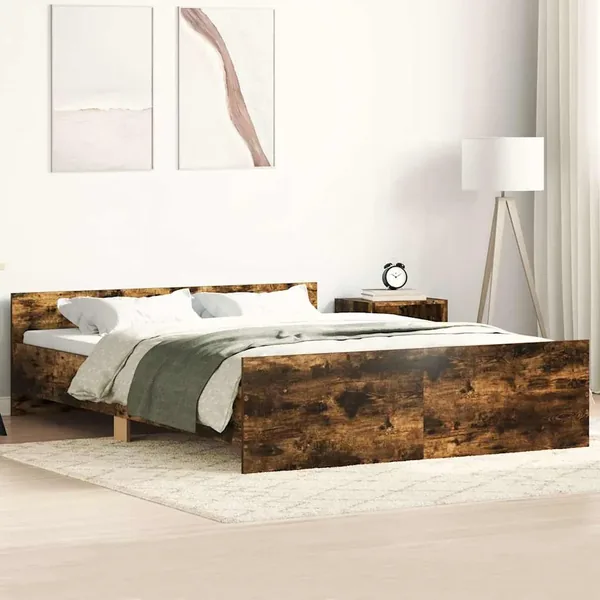 Cadre de lit sans matelas chêne fumé 140x200 cm
