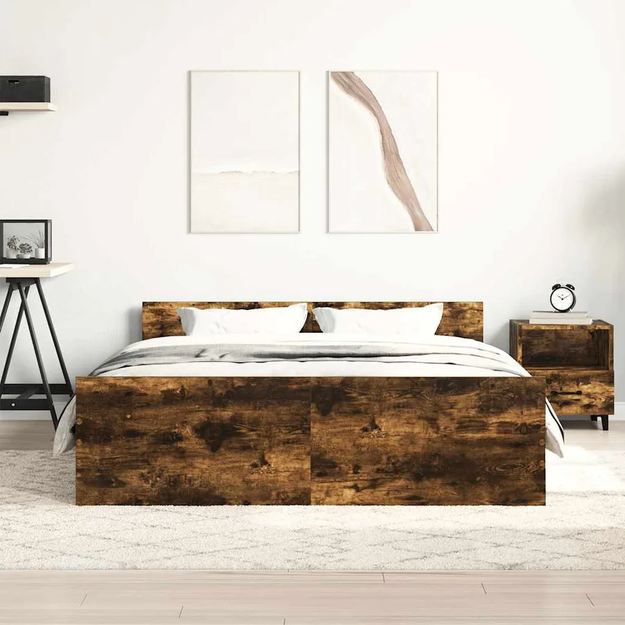 Cadre de lit sans matelas chêne fumé 140x200 cm - 4