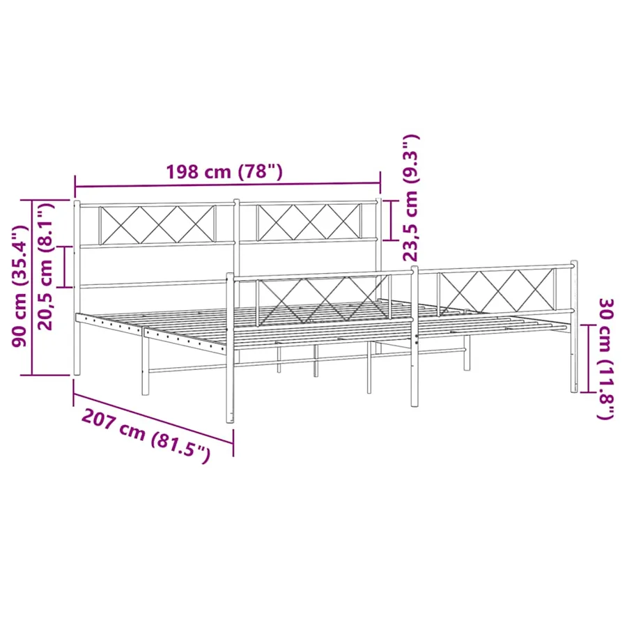 Cadre de lit métal sans matelas et pied de lit blanc 193x203 cm - 10
