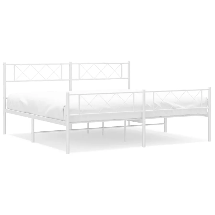 Cadre de lit métal sans matelas et pied de lit blanc 193x203 cm - 2