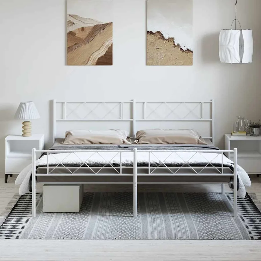 Cadre de lit métal sans matelas et pied de lit blanc 193x203 cm - 3