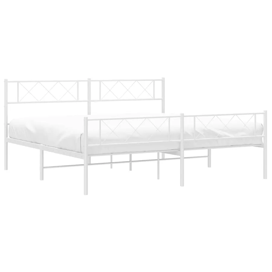 Cadre de lit métal sans matelas et pied de lit blanc 193x203 cm - 4
