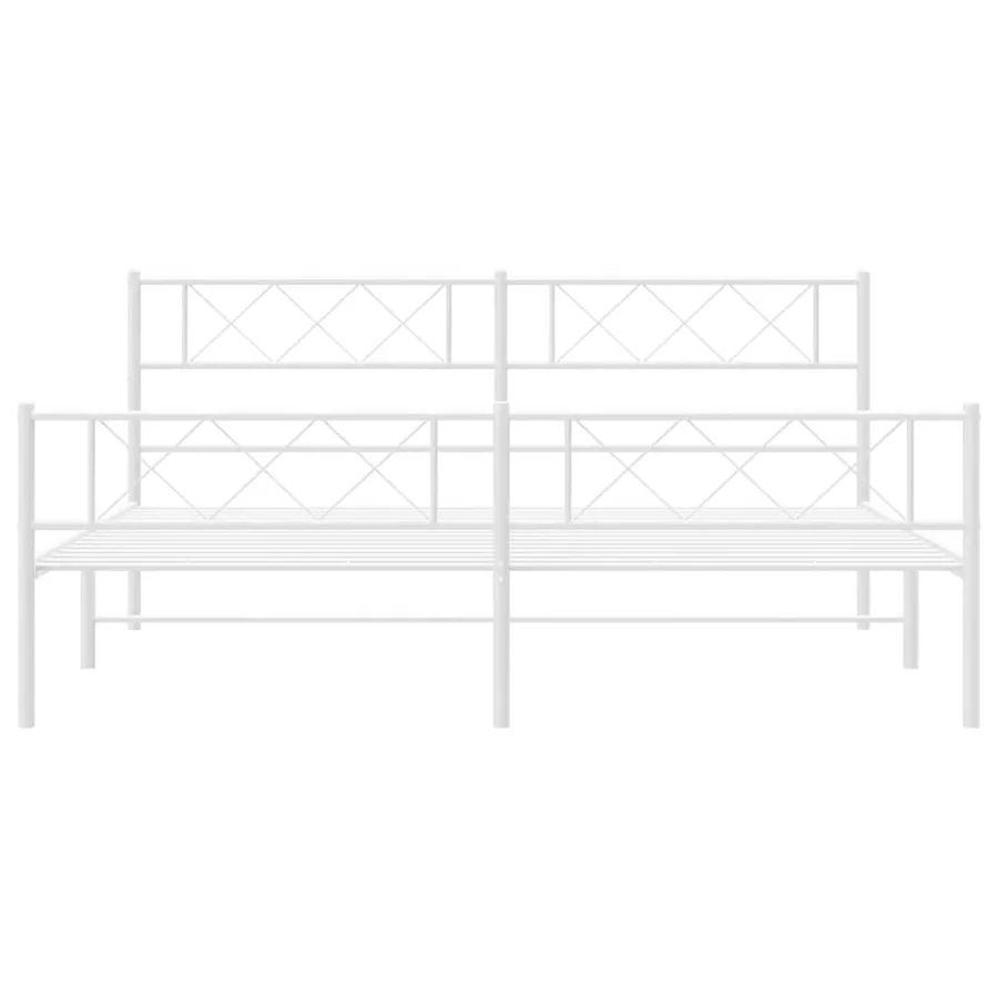 Cadre de lit métal sans matelas et pied de lit blanc 193x203 cm - 5