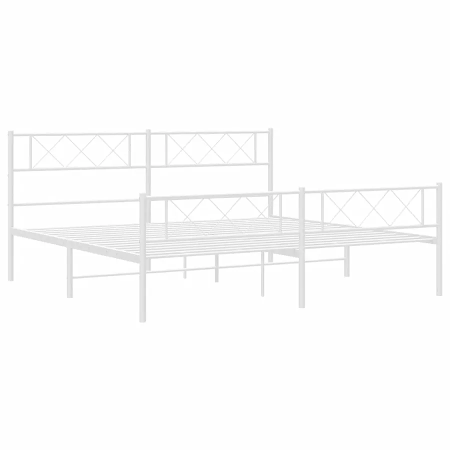 Cadre de lit métal sans matelas et pied de lit blanc 193x203 cm - 6