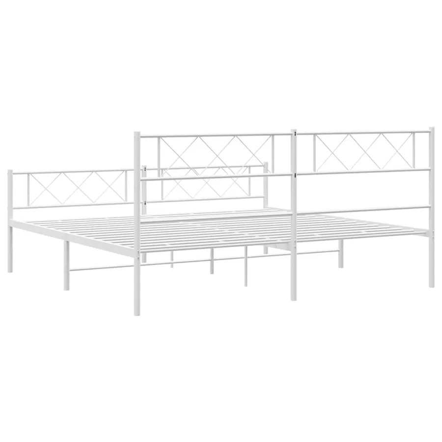 Cadre de lit métal sans matelas et pied de lit blanc 193x203 cm - 8