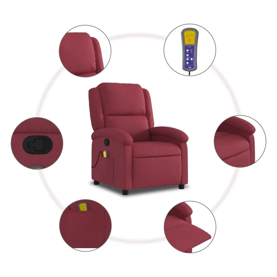Fauteuil de massage inclinable Rouge bordeaux Tissu - 8