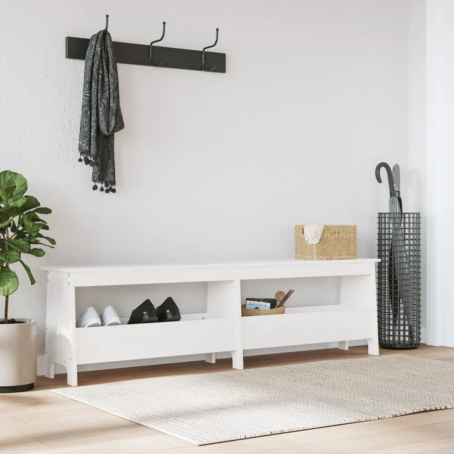 Banc d'entrée blanc 160x28x45 cm bois de pin massif