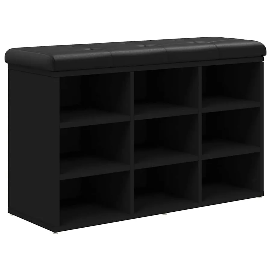 Banc à chaussures noir 82x32x50 cm bois d'ingénierie - 2