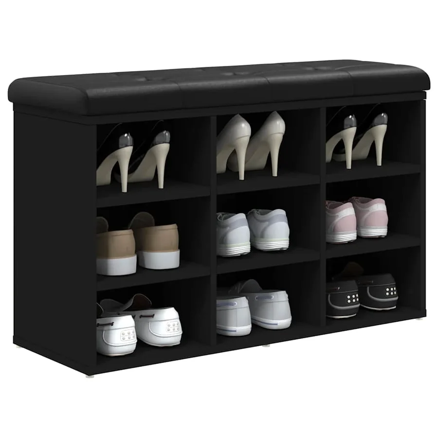 Banc à chaussures noir 82x32x50 cm bois d'ingénierie - 7