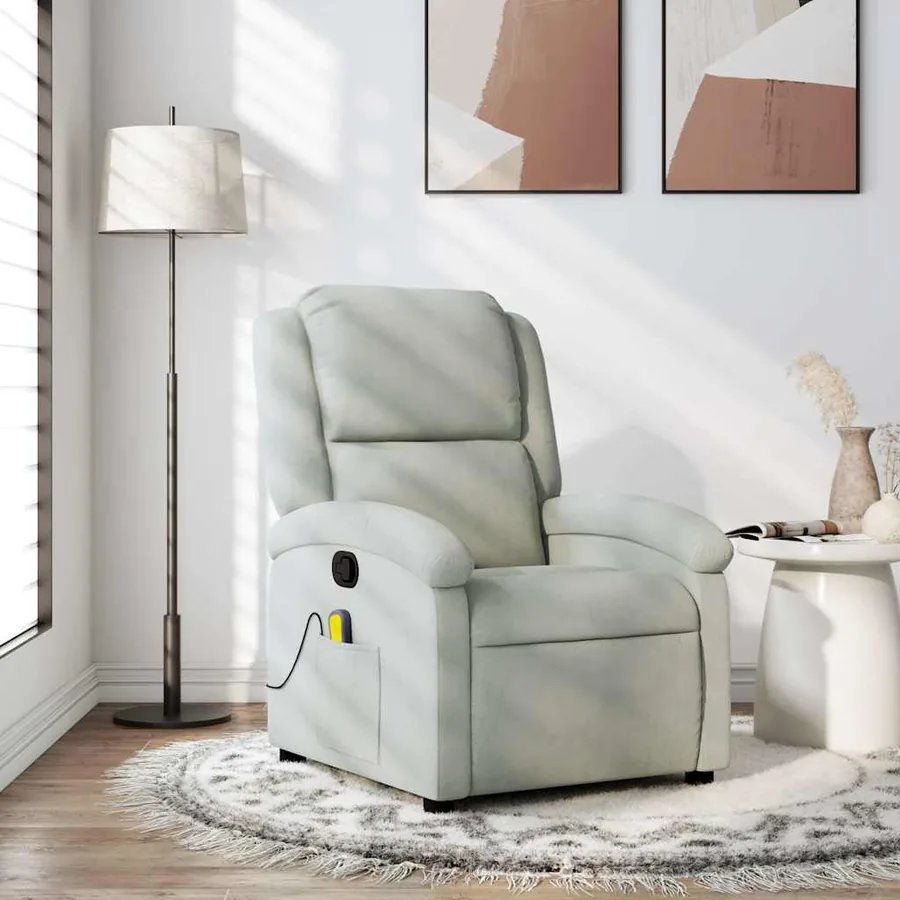 Fauteuil inclinable de massage gris clair velours