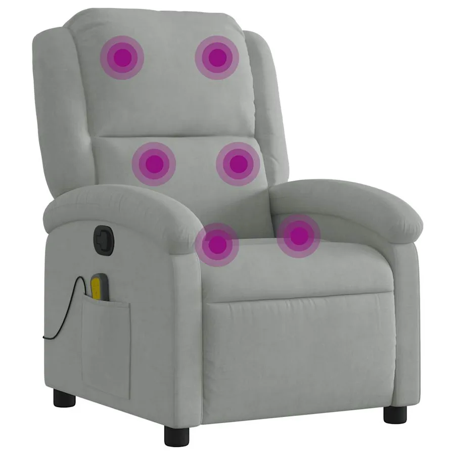 Fauteuil inclinable de massage gris clair velours - 2