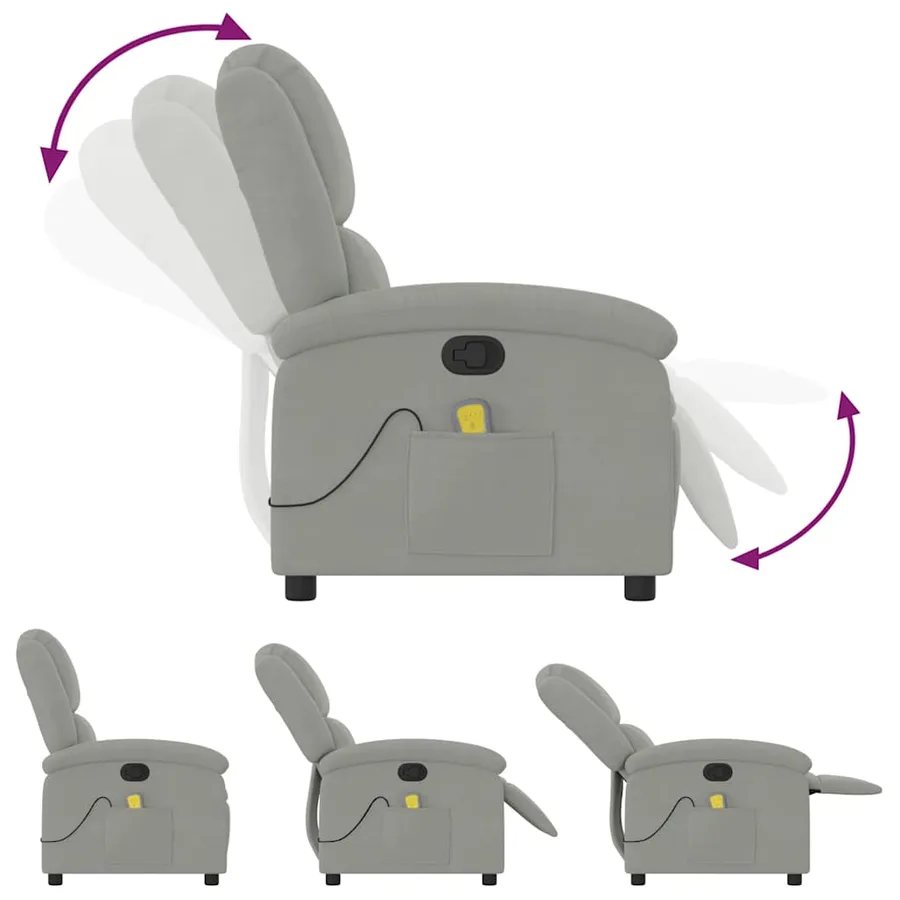Fauteuil inclinable de massage gris clair velours - 5