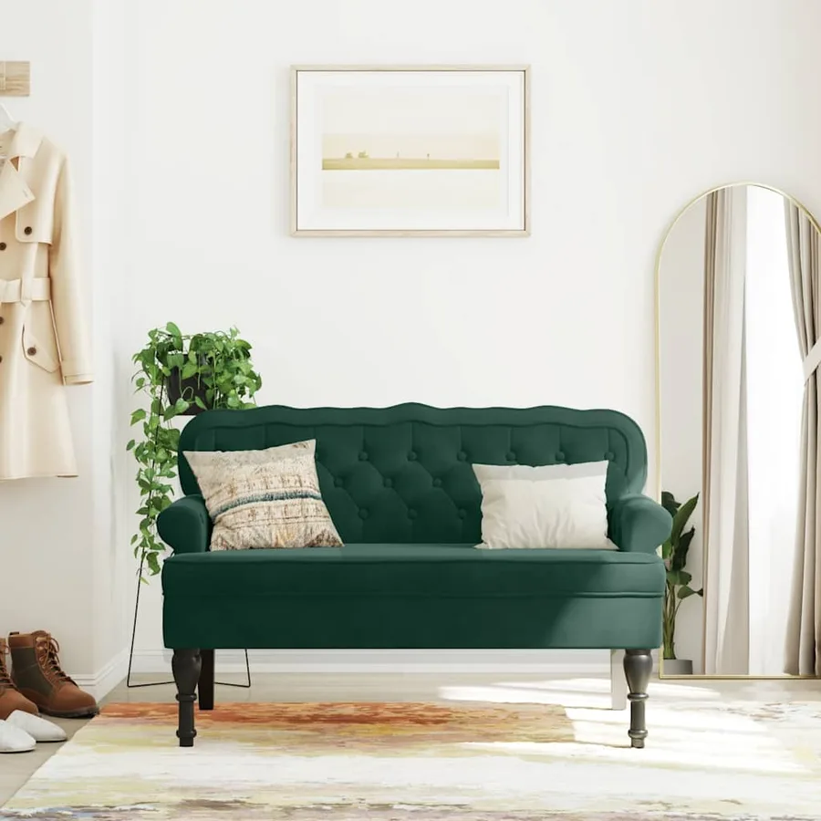 Banc avec dossier vert foncé 119,5x64,5x75 cm velours - 3