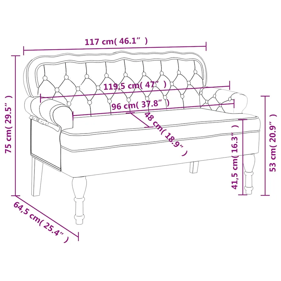 Banc avec dossier vert foncé 119,5x64,5x75 cm velours - 9