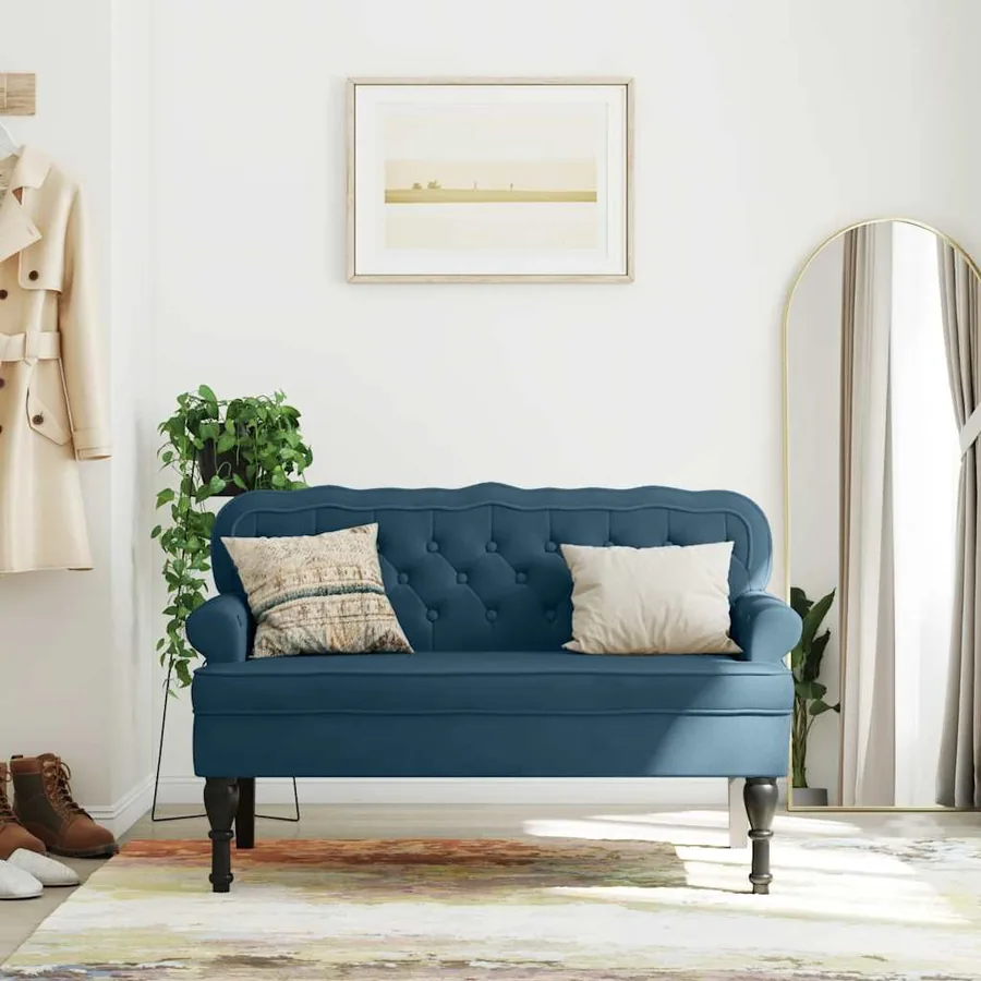 Banc avec dossier bleu 119,5x64,5x75 cm velours