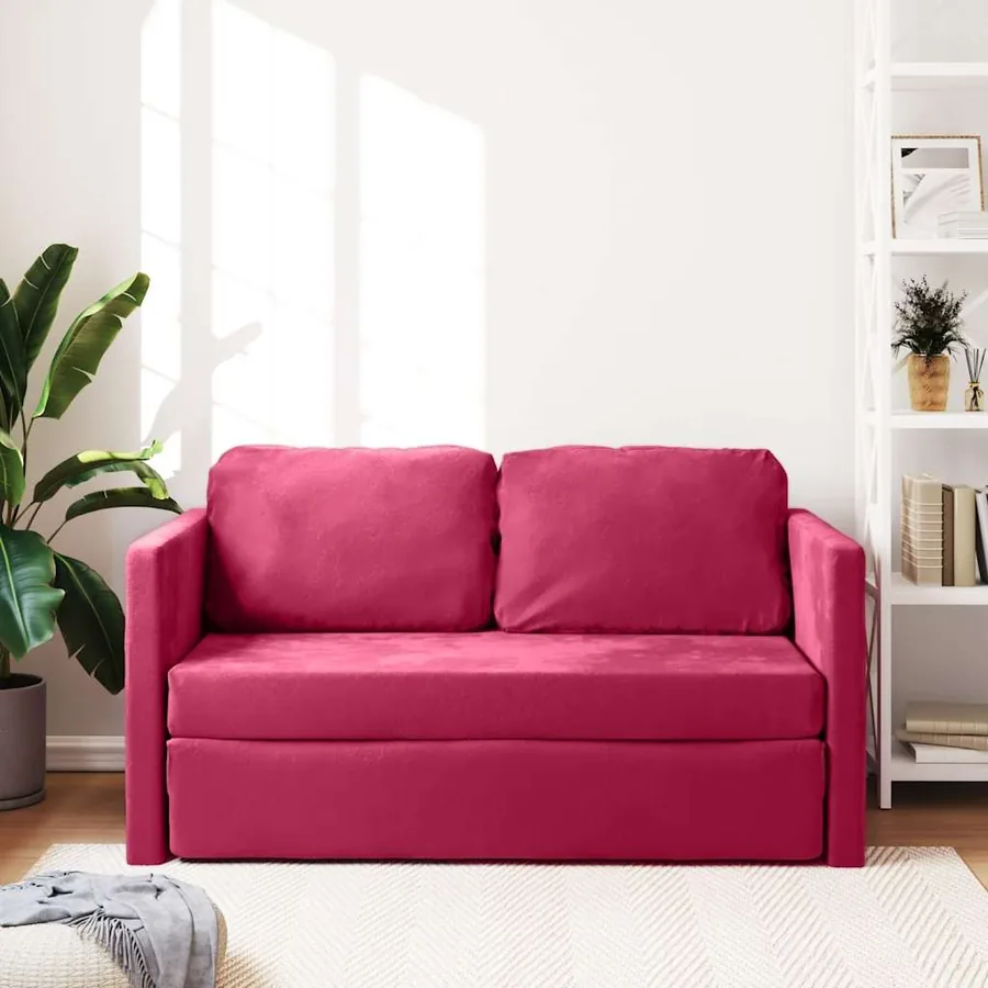 Canapé-lit 2 en 1 rouge bordeaux 122x204x55 cm velours