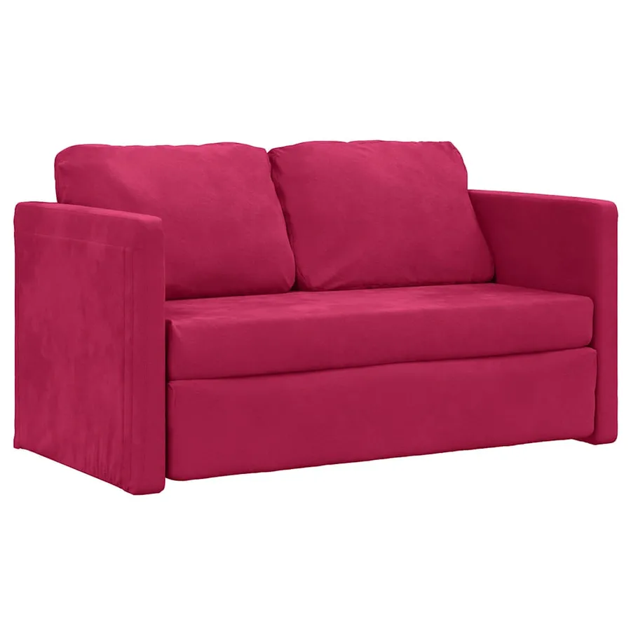 Canapé-lit 2 en 1 rouge bordeaux 122x204x55 cm velours - 2