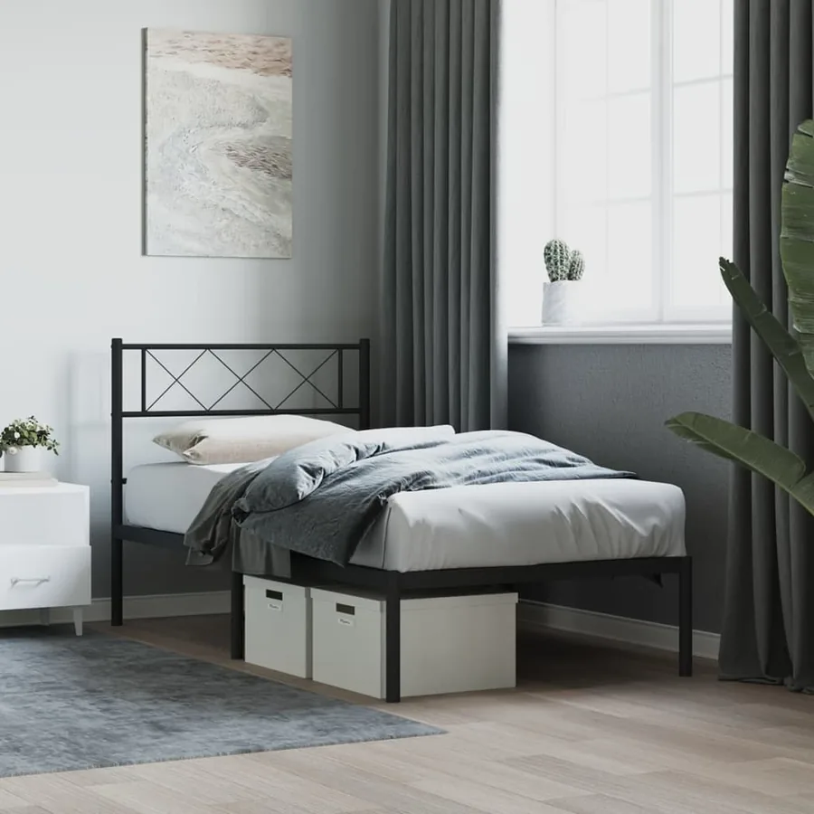Cadre de lit métal sans matelas avec tête de lit noir 80x200 cm