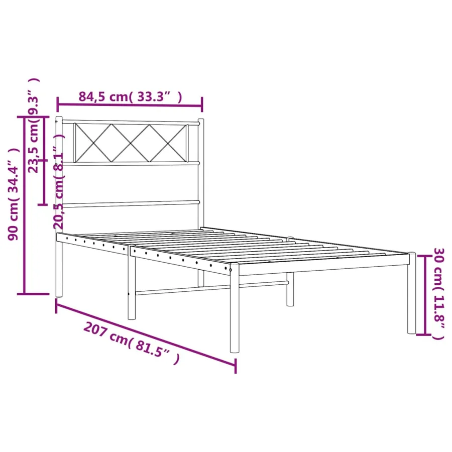 Cadre de lit métal sans matelas avec tête de lit noir 80x200 cm - 9
