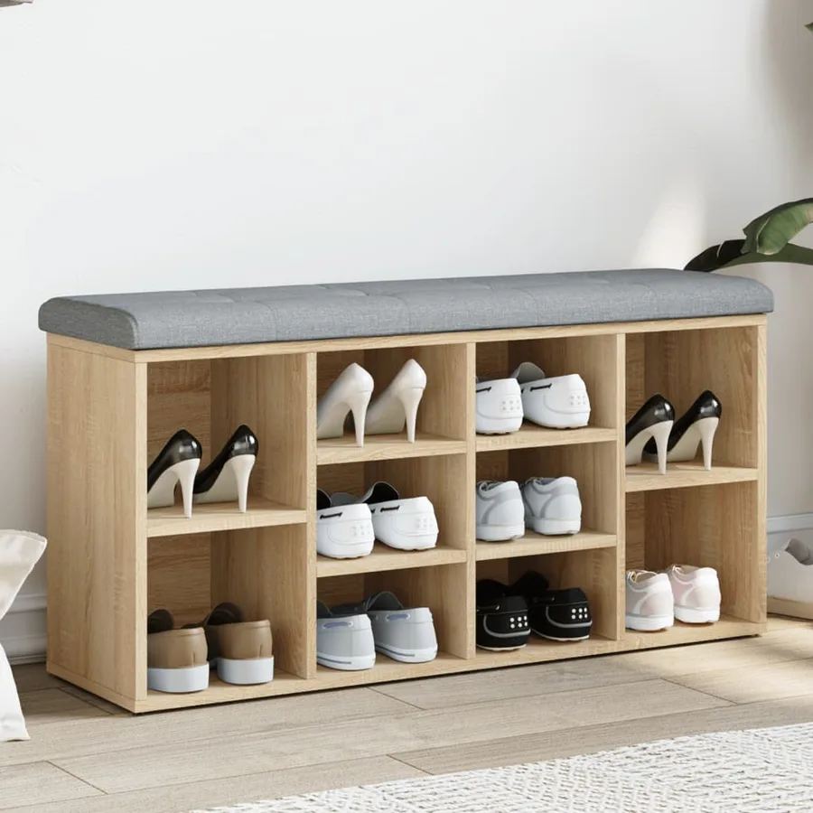 Banc à chaussures chêne sonoma 102x32x50 cm bois d'ingénierie - 3