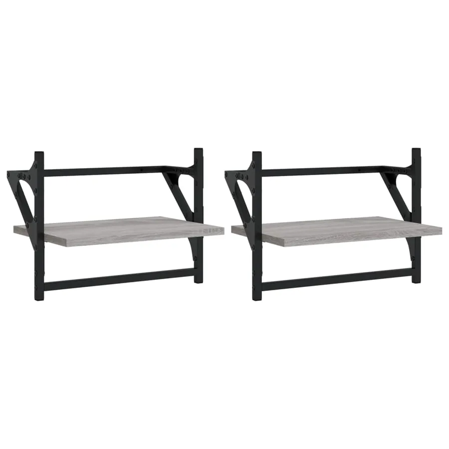 Étagères murales avec barres 2 pcs sonoma gris 40x25x30 cm - 2