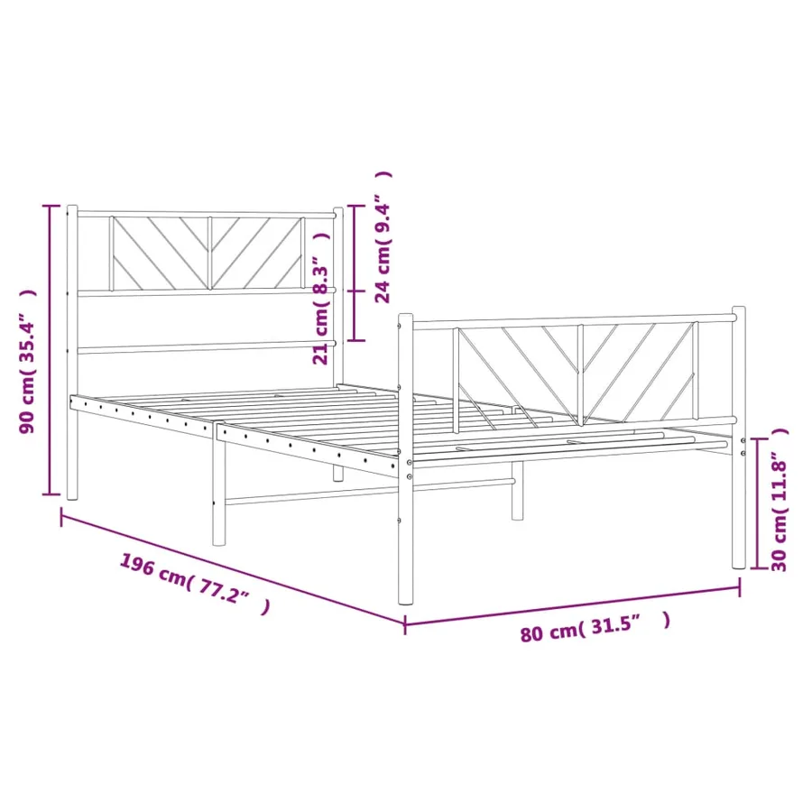 Cadre de lit métal sans matelas avec pied de lit blanc 75x190cm - 9