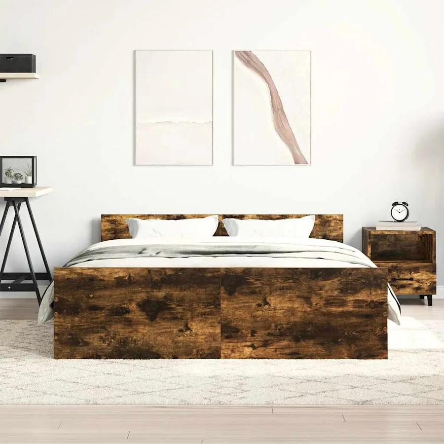 Cadre de lit sans matelas chêne fumé 150x200 cm - 4