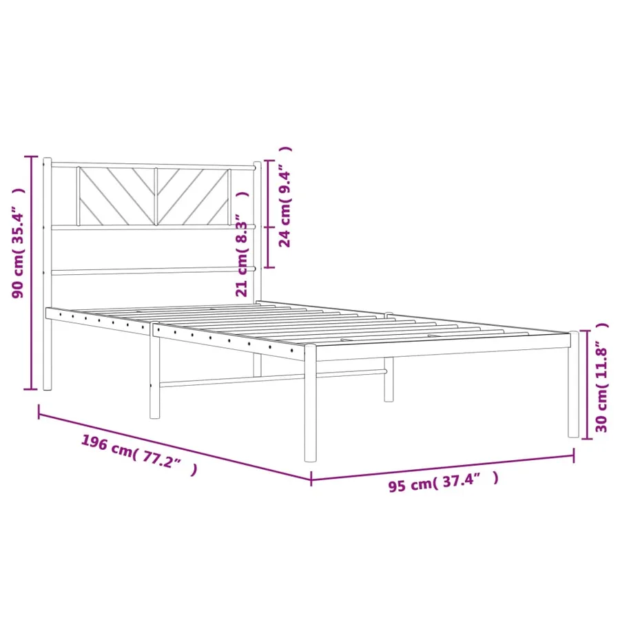 Cadre de lit métal sans matelas avec tête de lit blanc 90x190cm - 9