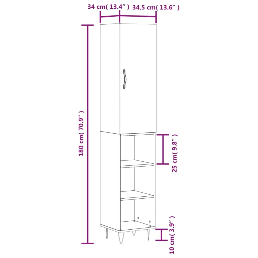 Buffet haut Chêne sonoma 34,5x34x180 cm Bois d'ingénierie - 13