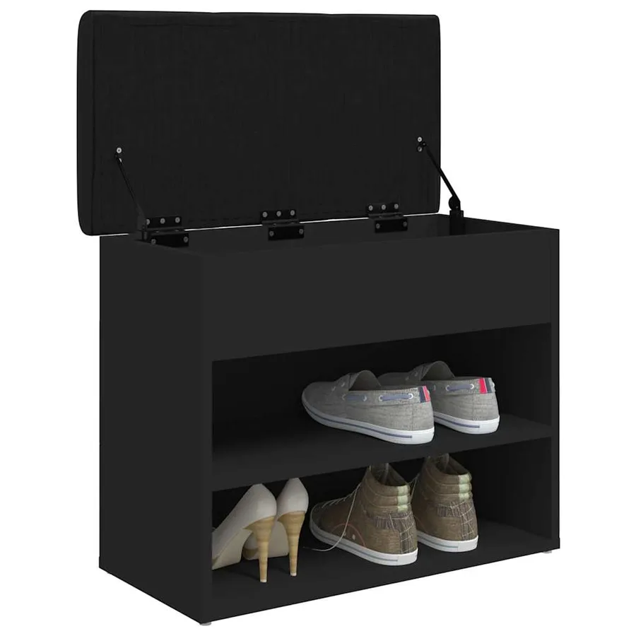Banc à chaussures noir 62x32x50 cm bois d'ingénierie - 4